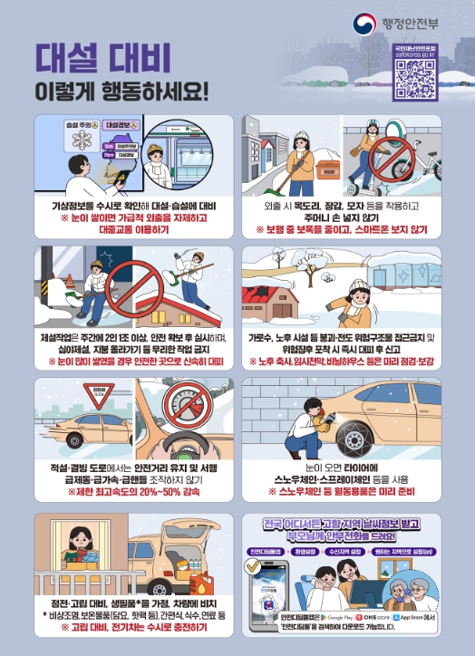 행정안전부, 수도권·강원도 중심 대설특보, 중대본 1단계 가동